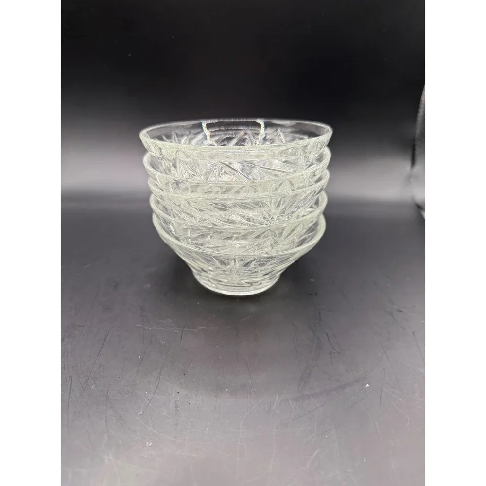 Anchor Hocking Set (5) Prescut Oatmeal Glass Custard dessert bowls Star of David